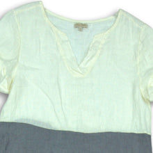 Load image into Gallery viewer, Lina Tomei Womens Cream Gray Cuffed Short Sleeve V Neck Shift Dress Size M