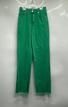 Load image into Gallery viewer, Zara Womens Green Raw Hem Pockets Denim Straight Leg Jeans Pants Size 2