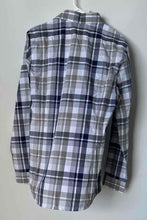 Load image into Gallery viewer, Express Mens Blue Gray Plaid Cotton Spread Collar Long Sleeve Dress Shirt Size M