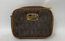 Load image into Gallery viewer, Michael Kors Womens Brown Monogram Chain Strap Zip Top Jet Set Crossbody Bag