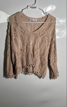 Load image into Gallery viewer, Zara Womens Khaki Open Knit Long Sleeve V-Neck Pullover Sweater Size M