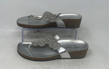 Load image into Gallery viewer, Mila Paoli Womens Silver Embellished Slip-On Wedge Heel Thong Sandal Size 7