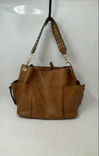 Load image into Gallery viewer, Steve Madden Womens Brown Gold-Tone Leather Inner Pockets Shoulder Handbag