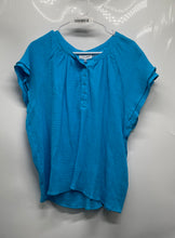 Load image into Gallery viewer, Calvin Klein Womens Blue Textured Cotton Short Flutter Sleeve Blouse Top Size L