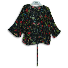 Load image into Gallery viewer, Express Womens Multicolor Floral 3/4 Sleeve Tie Waist Kimono Blouse Top Size L/G
