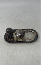 Load image into Gallery viewer, Set Of 2 Pcs Vintage Silver-Tone Metal Condiment Salt & Pepper Shaker Tray Set