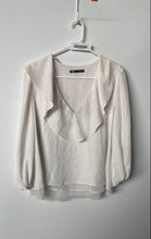 Load image into Gallery viewer, Zara Womens White Ruffle V-Neck Balloon Sleeve Pullover Blouse Top Size XS