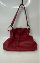 Load image into Gallery viewer, Alfani Womens Red Leather Tassel Inner Pockets Shoulder Handbag