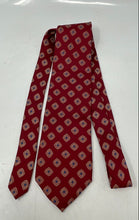 Load image into Gallery viewer, Christian Dior Mens Red Geometric Print Silk Track Bar Pointed Tie
