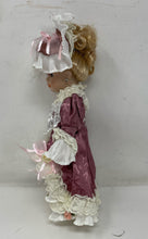 Load image into Gallery viewer, Victorian Style Pink Rose Lace Dress Blonde Hair Blue Eyes Porcelain Doll