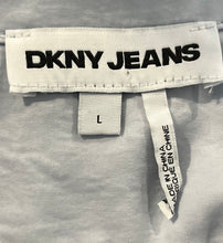 Load image into Gallery viewer, DKNY Womens Light Blue Space Dye Short Puff Sleeve Button Front Blouse Top Sz L