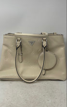Load image into Gallery viewer, Guess Womens Beige Monogram Embossed Faux Leather Satchel Bag With Coin Purse