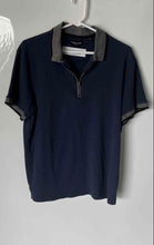Load image into Gallery viewer, Kenneth Cole Mens Navy Blue Gray Cotton Short Sleeve Collared Polo Shirt Size M