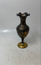 Load image into Gallery viewer, Brass Intricate Floral Engraved Scalloped Edge Decorative Collectible Bud Vase