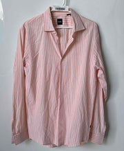 Load image into Gallery viewer, Hugo Boss Mens Orange White Striped Long Sleeve Button-Up Shirt Size Large