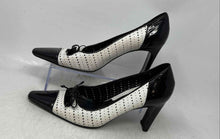 Load image into Gallery viewer, Via Spiga Womens White Black Leather Cap Toe Slip-On Pump Heels Size 8M