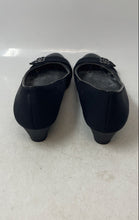 Load image into Gallery viewer, Bandolino Womens Black Silver Patent Leather Slip-On Wedge Pump Heels Size 10M