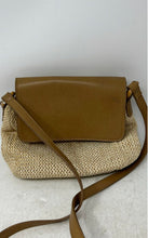 Load image into Gallery viewer, Fossil Womens Beige Brown Woven Raffia Leather Trim Flap Crossbody Bag
