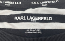 Load image into Gallery viewer, Karl Lagerfeld Womens White Black Striped 3/4 Sleeve Tie Knot Blouse Top Size S