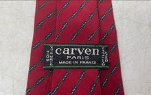 Load image into Gallery viewer, Carven Mens Red Striped Print Silk Adjustable Keeper Loop Formal Pointed Tie