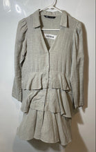 Load image into Gallery viewer, Zara Womens Taupe Long Sleeve Spread Collar Ruffle Hem Shirt Dress Size XS