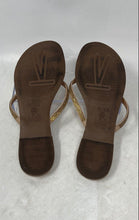 Load image into Gallery viewer, Vizzano Womens Tan Gold Rhinestone Open Toe Slip-On Slide Sandals Size 7