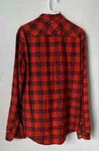 Load image into Gallery viewer, Lacoste Mens Orange Black Plaid Long Sleeve Collared Dress Shirt Size 42