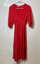 Load image into Gallery viewer, Zara Womens Red 3/4 Sleeve V-Neck Smocked Waist A-Line Dress Size Small