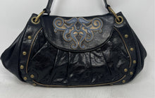 Load image into Gallery viewer, Kate Landry Womens Black Leather Studded Braided Strap Pleated Shoulder Bag