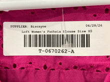 Load image into Gallery viewer, Loft Womens Fuchsia Tie Neck Eyelet Short Sleeve Scalloped Blouse Top Size XS