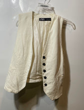 Load image into Gallery viewer, Zara Womens Beige Sleeveless Pockets Button-Front Vest Size Small