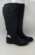 Load image into Gallery viewer, Global Win Womens Black Faux Leather Almond Toe Knee High Riding Boots Size 11