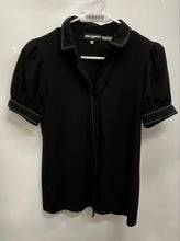 Load image into Gallery viewer, Karl Lagerfeld Womens Black Short Puff Sleeve Button Front Blouse Top Size XS