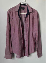 Load image into Gallery viewer, Zara Mens Red Pinstripe Long Sleeve Collared Slim Fit Button-Up Shirt Size Large