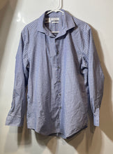 Load image into Gallery viewer, Calvin Klein Mens Blue White Check Long Sleeve Slim Fit Dress Shirt Size 16.5