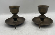 Load image into Gallery viewer, Set Of 2-Piece Brass-Tone Decorative Candle Holders With Finger Loop Handle