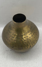 Load image into Gallery viewer, Antique Vintage Creative Co-Op DF2443 Gold Finish Metal Round Hammered Vase