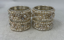 Load image into Gallery viewer, Set Of 4 Pcs Isabella Adams Silver-Tone Faux Pearl Beads Napkin Rings With Box