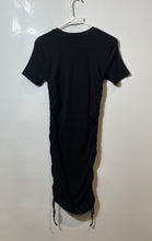 Load image into Gallery viewer, Zara Womens Black Ribbed Short Sleeve Side Ruched Drawstring Mini Dress Size L