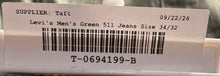 Load image into Gallery viewer, Levi's Mens 511 Green Light Wash Pockets Denim Straight Leg Jeans Size 34x32