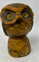 Load image into Gallery viewer, Vintage Genuine Alabaster Hand Carved Owl Figurine With Yellow Glass Eyes