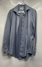 Load image into Gallery viewer, Calvin Klein Mens Gray Striped Slim Fit Stretch Long Sleeve Dress Shirt Size M