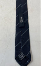Load image into Gallery viewer, Hugo Boss Mens Dark Blue Striped Silk Designer Adjustable Pointed Tie