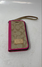 Load image into Gallery viewer, Coach Womens Beige Pink Leather Trim Wristlet Strap Flip Smartphone Cover Case
