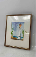 Load image into Gallery viewer, Ramyro Lemminga Lighthouse Cactus Framed Watercolor Aruba Art Painting