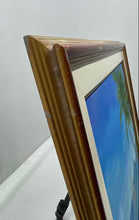 Load image into Gallery viewer, Wall Hanging Palm Trees Ocean Sailboats Blue Art Painting Signed Fran Melia