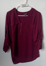 Load image into Gallery viewer, Express Womens Red Long Roll Tab Sleeve V-Neck 1/4 Zip Popover Blouse Top Size M