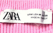 Load image into Gallery viewer, Zara Womens Pink Ribbed Short Sleeve Crew Neck Side Ties Cropped Blouse Top Sz M