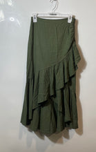 Load image into Gallery viewer, Zara Womens Green Ruffle Back-Zip Asymmetrical Midi Wrap Skirt Size XS