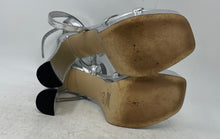 Load image into Gallery viewer, Michael Kors Womens Paola Silver Snakeskin Embossed High Platform Heels Size 8 M